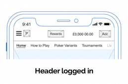 Mobile header logged in wireframes PokerStars UX