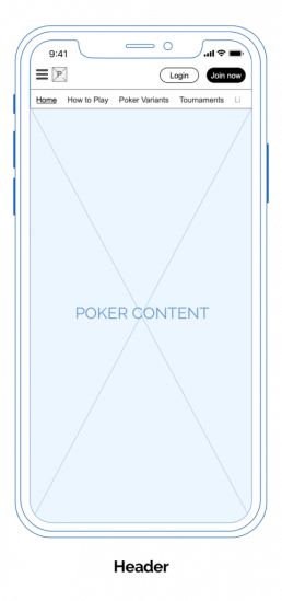 Mobile header wireframes PokerStars UX