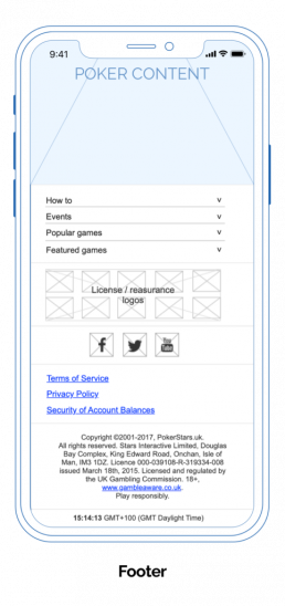 Mobile wireframe footer PokerStars UX